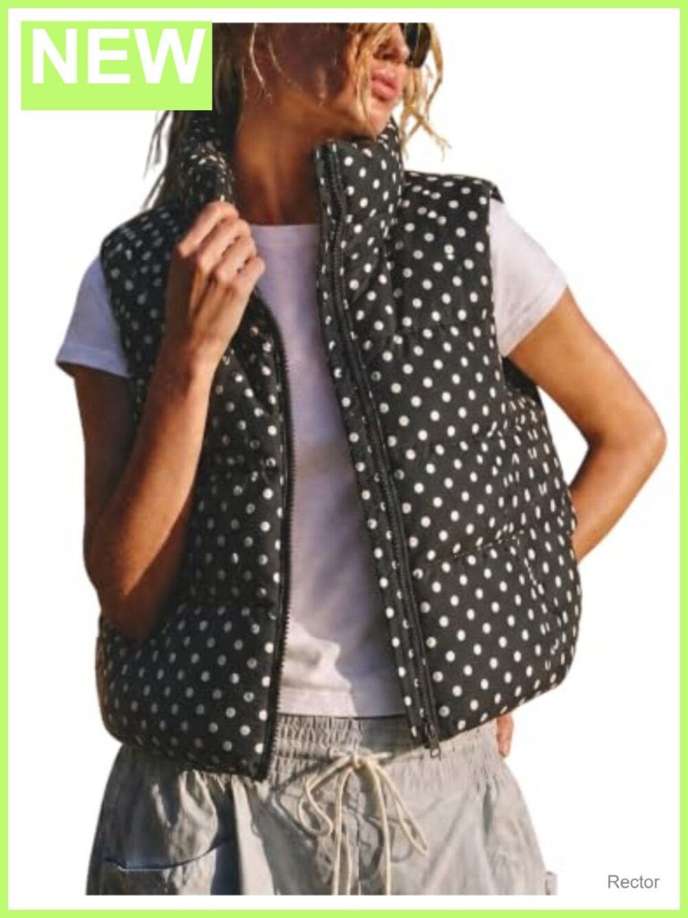 Women's Polka Dot Puffer Vest Cropped Quilted Zip Sleeveless Jacket